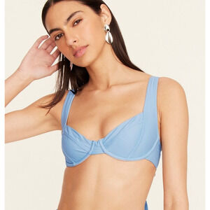 J. Crew Size 34A Ribbed Cross-Back Underwire Bikini Top Blue BC109